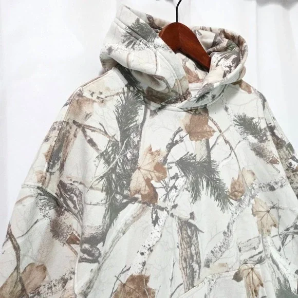 Hollister Boxy Fit Real Tree Fleece Hoodie Mens M Camo Sweatshirt Cream Y2K Zip - Picture 7 of 15